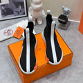 HERMES H FUN CLASSIC SNEAKER STYLISH BLACK AND WHITE LINE FABRIC
