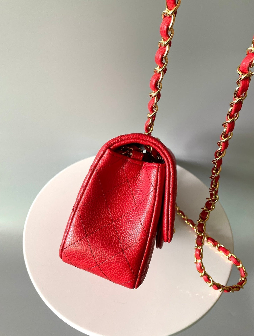 CHANEL MINI RECTANGLE FLAP BAG 20CM RED CAVIAR GOLD HARDWARE