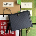 GUCCI OPHIDIA POUCH 26 IN DARK BLUE MONOGRAM CANVAS AND BLACK LAMBSKIN TRIM