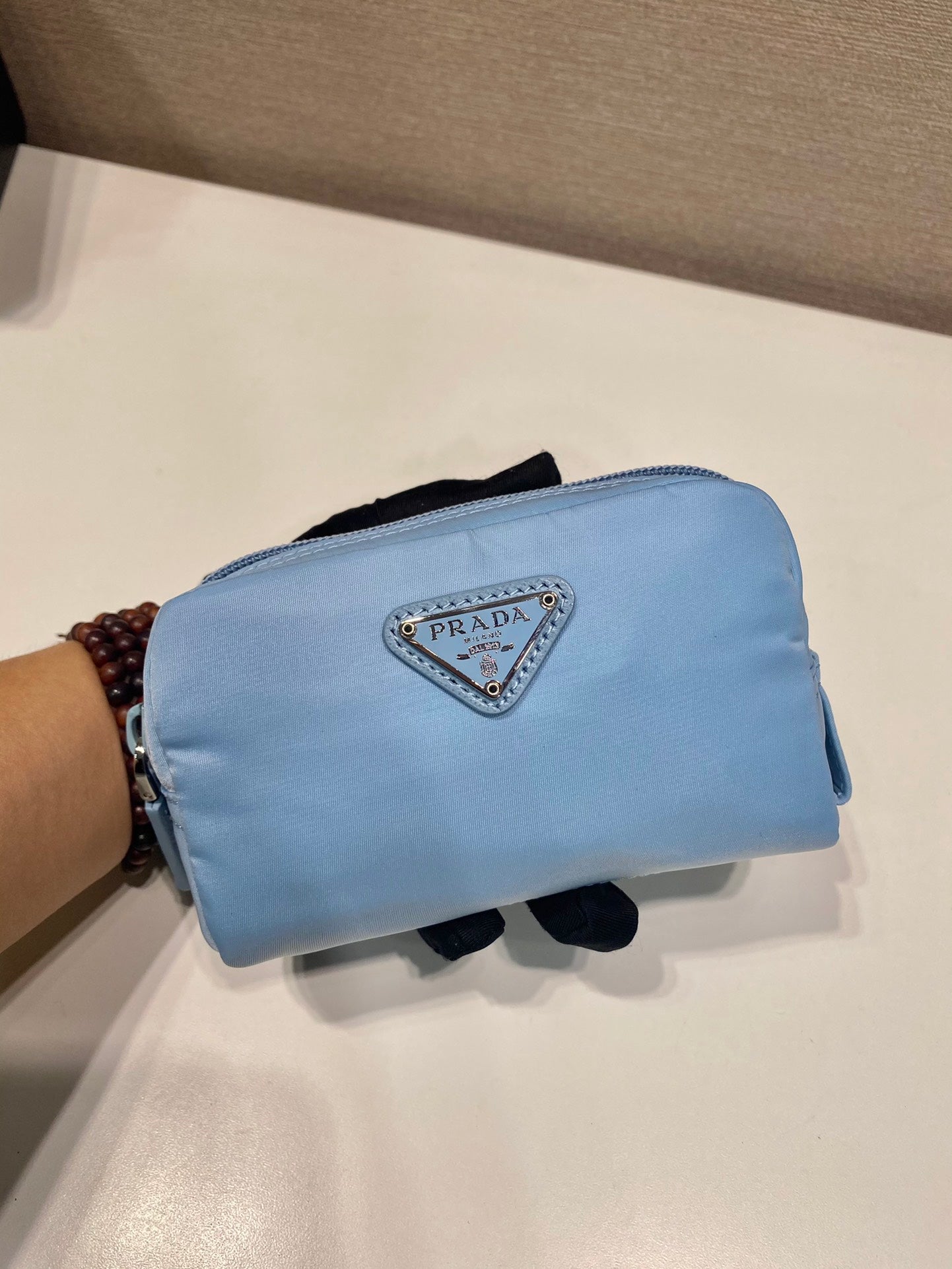 PRADA CLUTCH 12 IN CERULEAN BLUE RE-NYLON