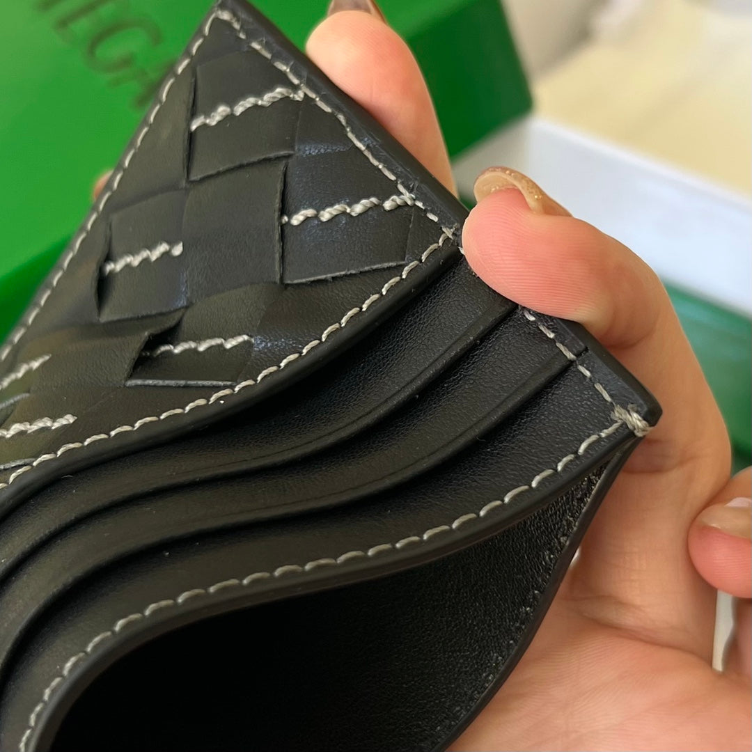 BOTTEGA VENETA INTRECCIATO 10 CREDIT CARD CASE IN BLACK LAMBSKIN