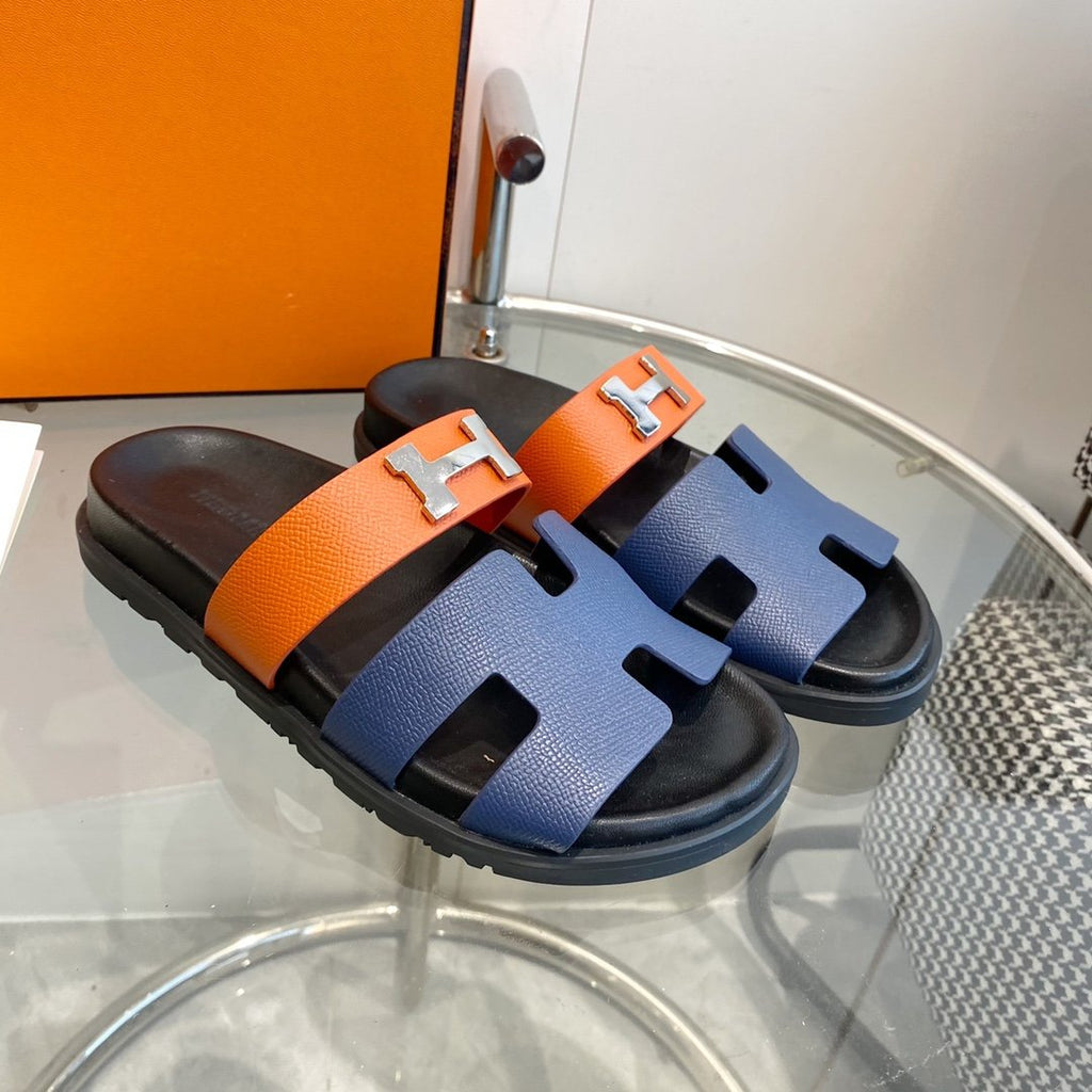 HERMES Chypre Sandal Charcoal Blue Leather