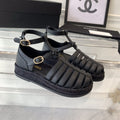 CHANEL medium roman sandals black lambskin