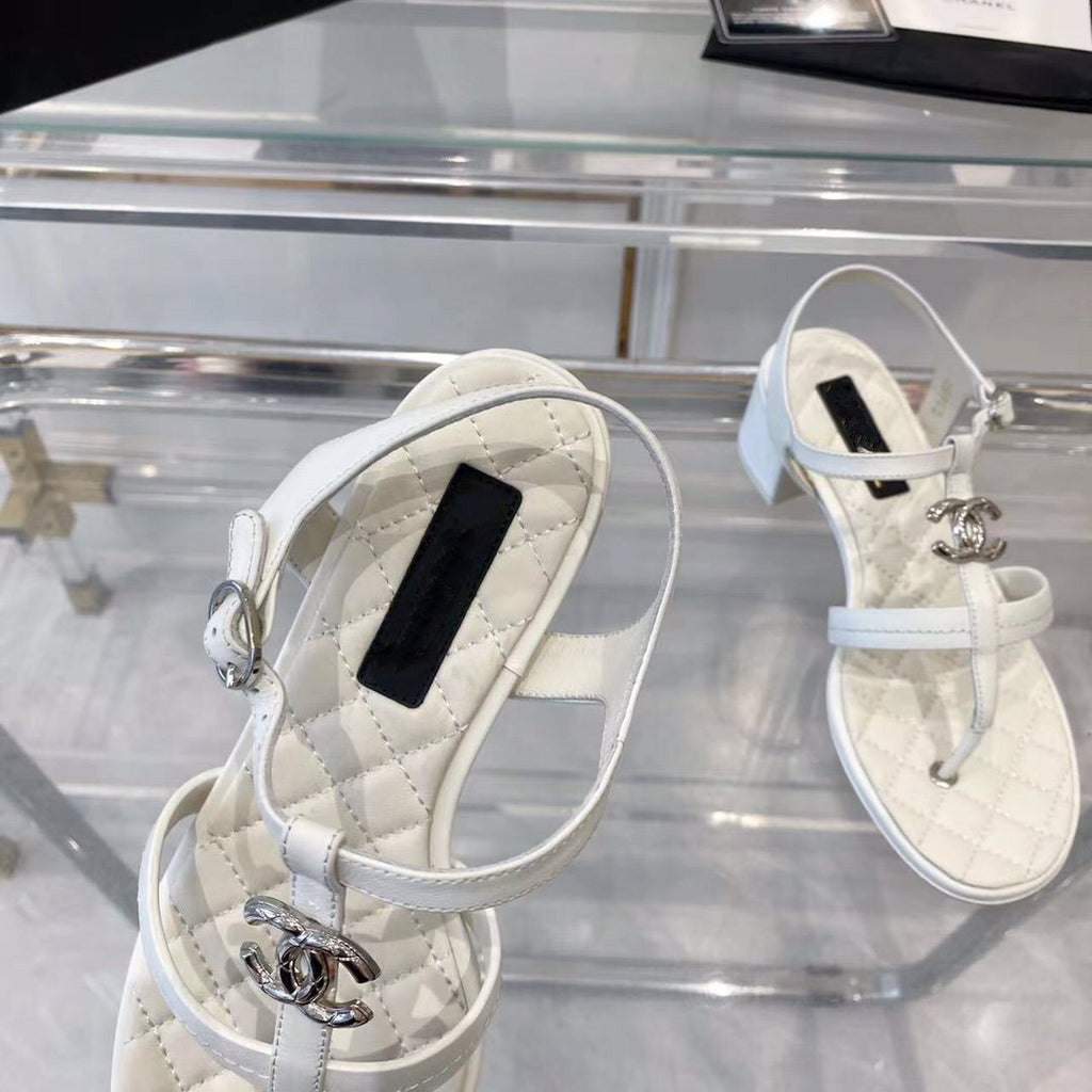 CHANEL sandals white quilted lambskin