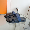HERMES Chypre Sandal Black with blue straps Leather