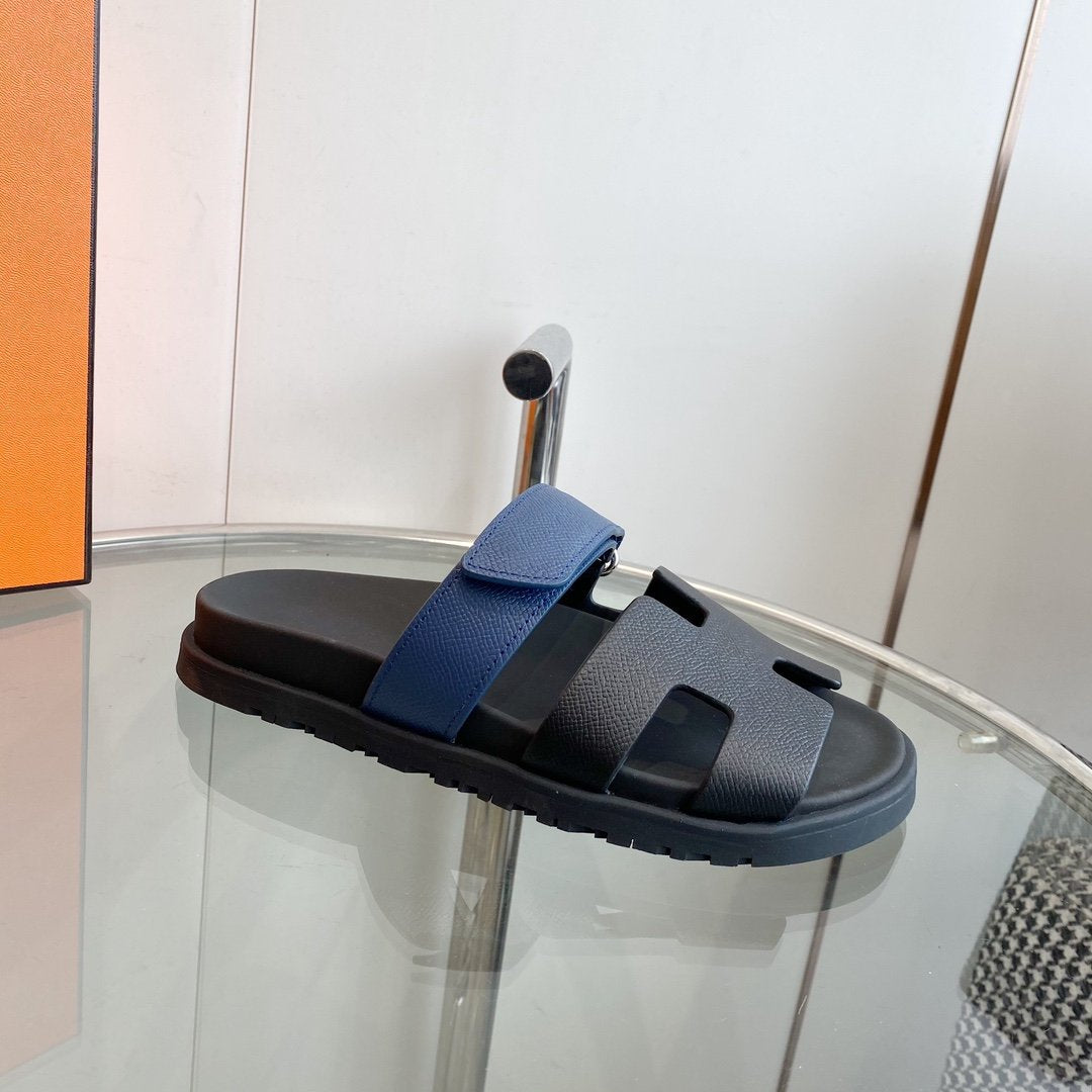 HERMES Chypre Sandal Black with blue straps Leather