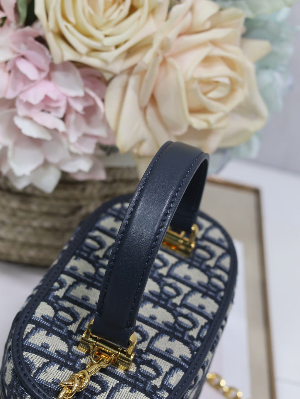 DIOR CARO 16 MINI VANITY CASE IN BLUE MONOGRAM OBLIQUE JACQUARD FABRIC