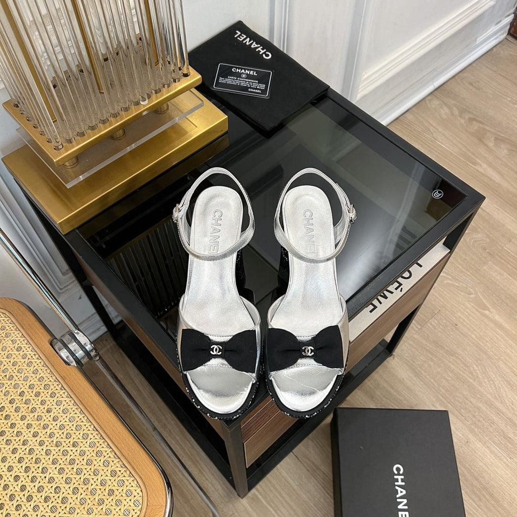 CHANEL high slingbacks light gray lambskin