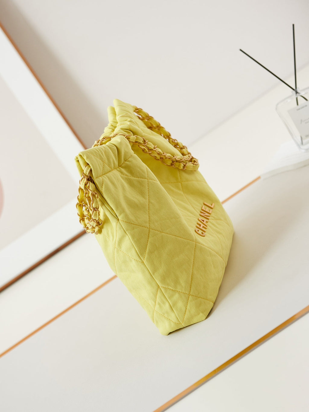 CHANEL CLASSIC MEDIUM 37 BAG IN YELLOW CORN CANVAS