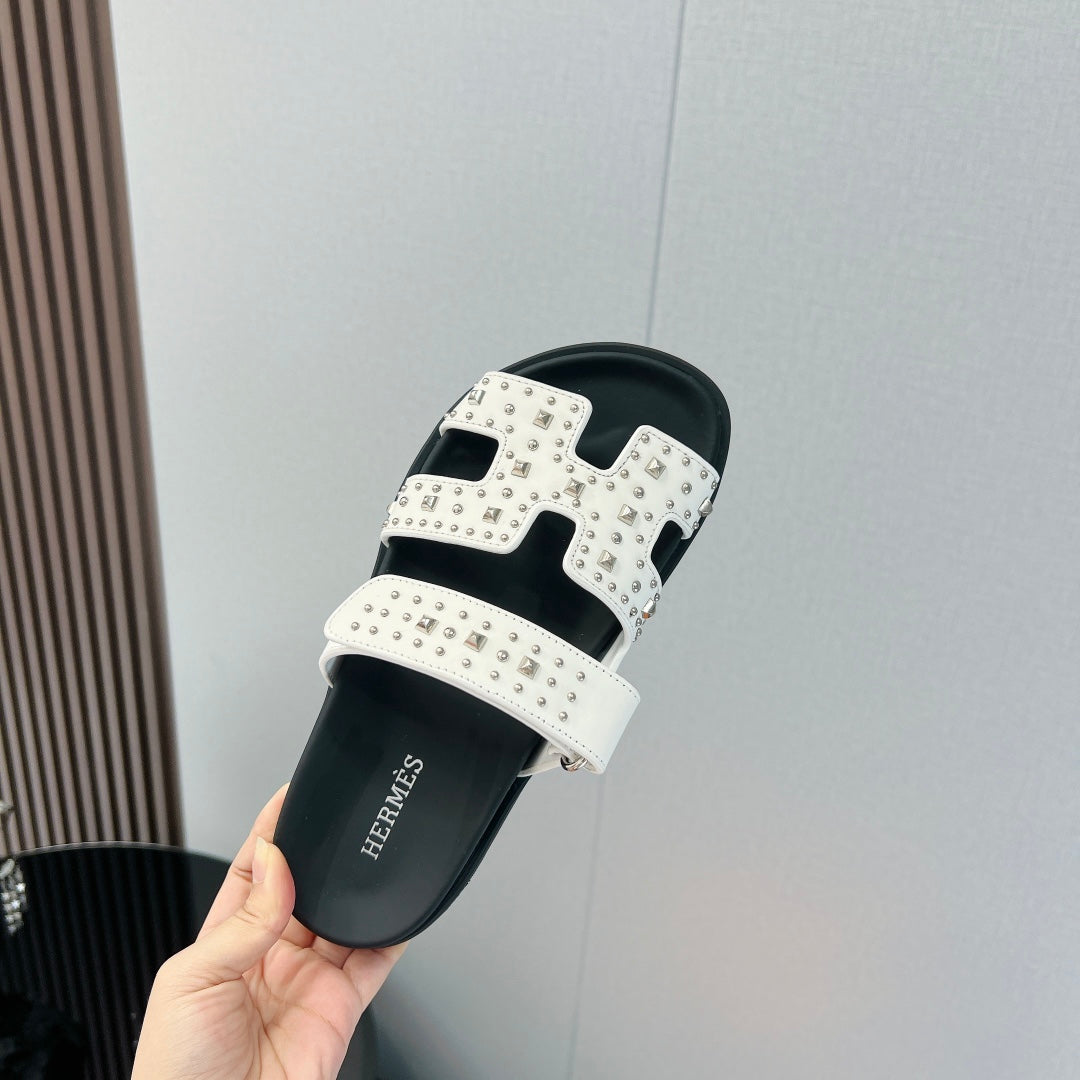 HERMES CHYPRE SANDAL WHITE MIX BLACK CALFSKIN SPECIAL