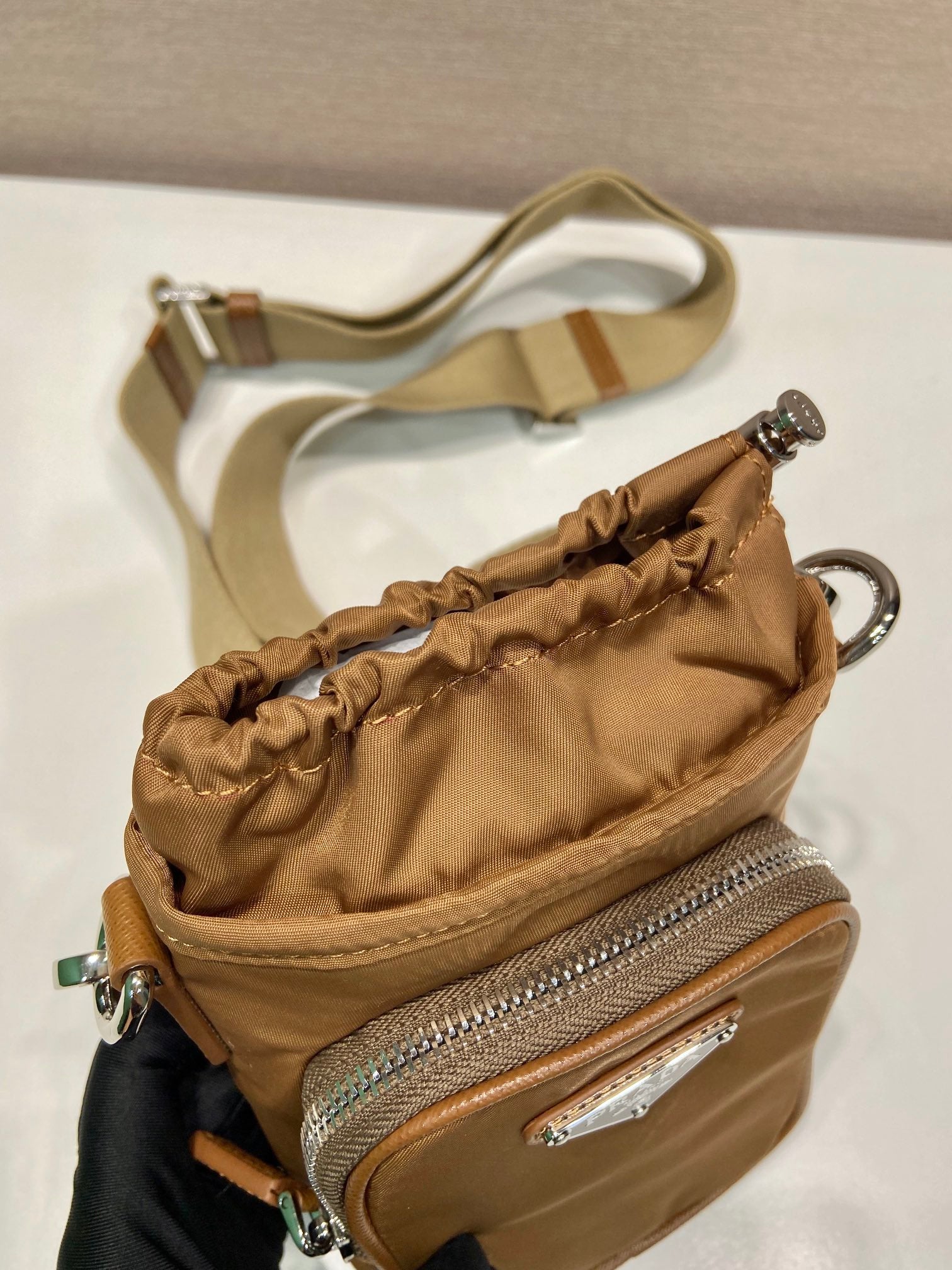 PRADA PHONE BAG 18 IN SEPIA BROWN RE-NYLON