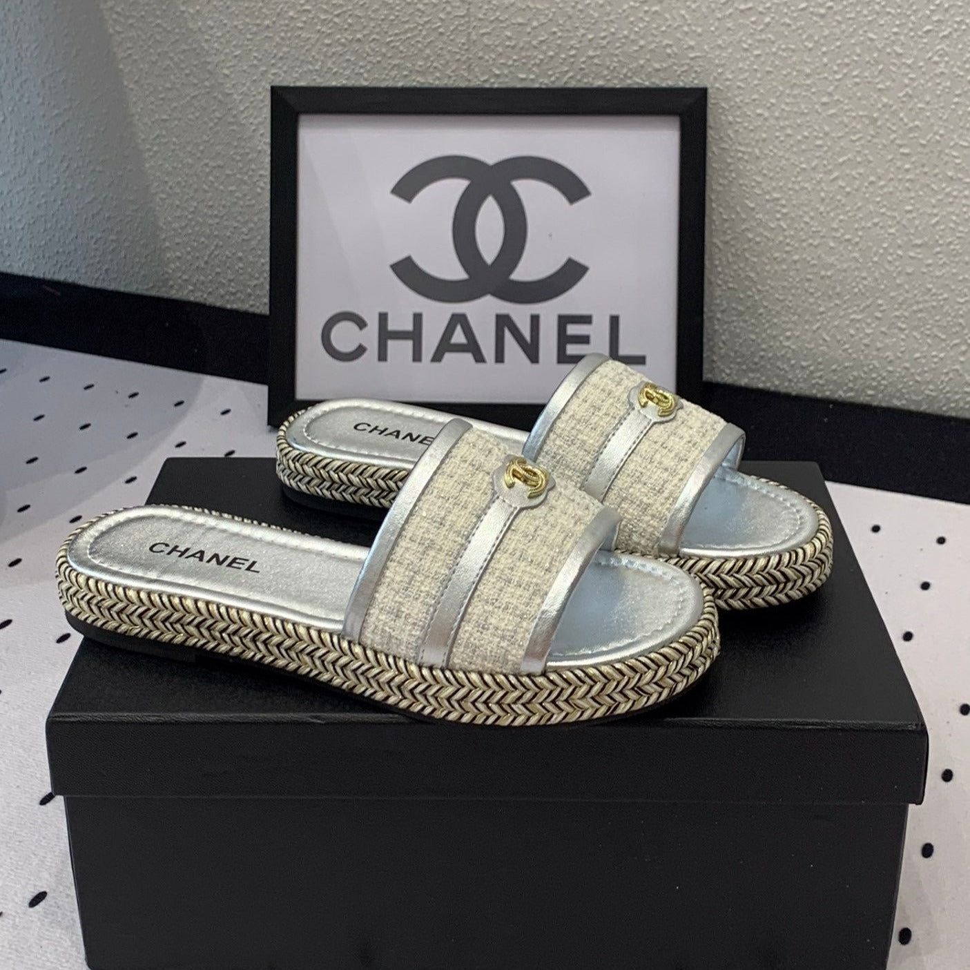 CHANEL Double  Women Silver Slippers Calfskin
