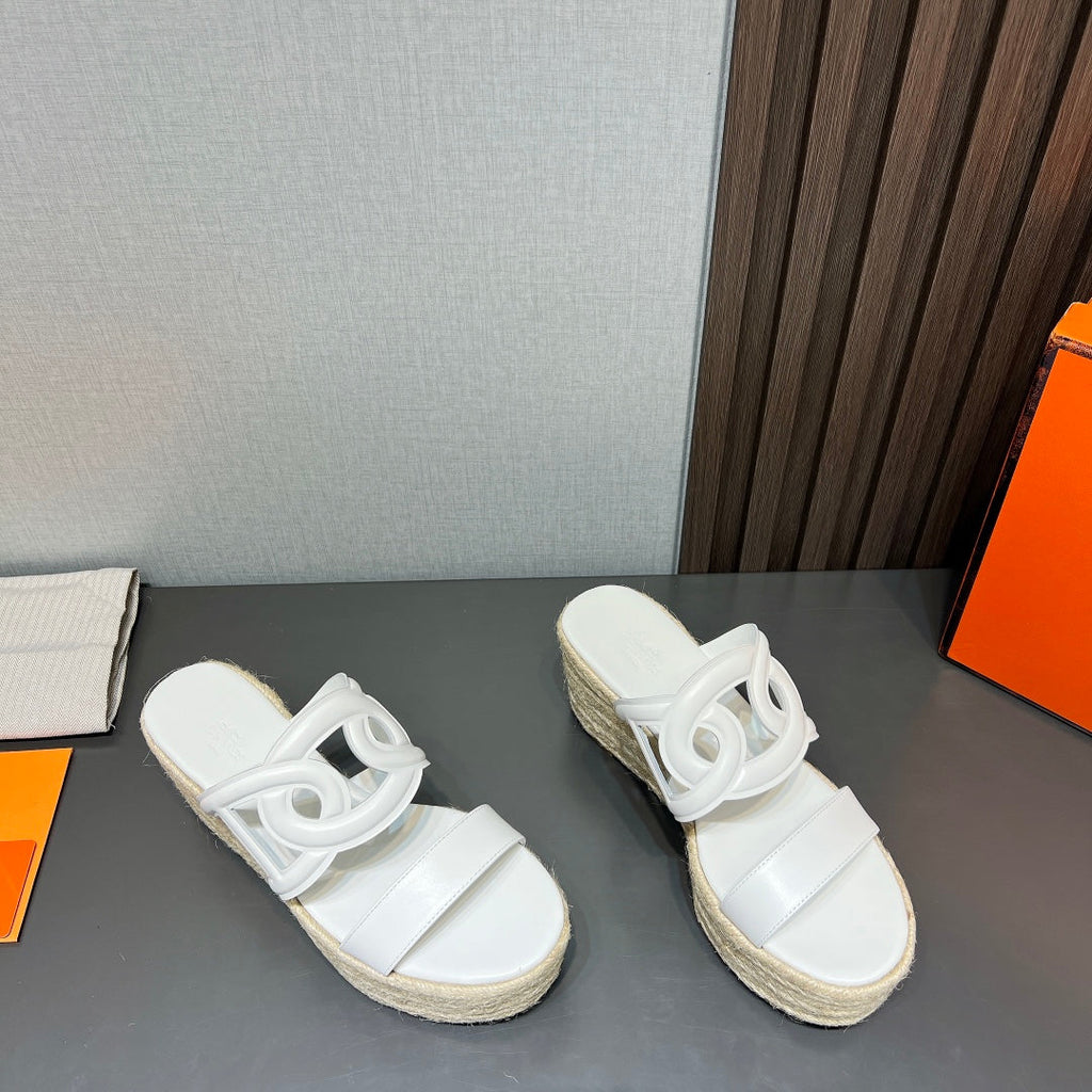 HERMES ITHEA 80 ESPADRILLE WHITE CALFSKIN