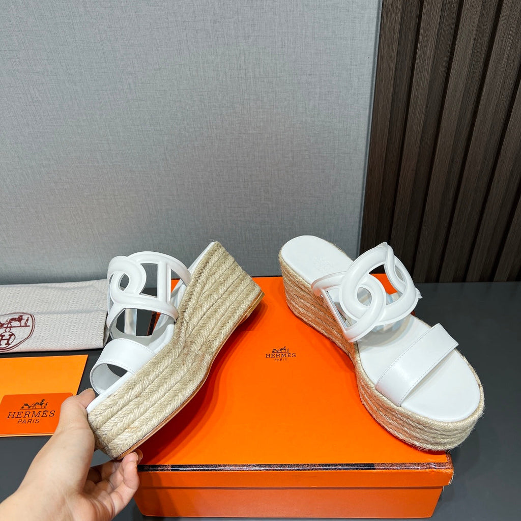 HERMES ITHEA 80 ESPADRILLE WHITE CALFSKIN