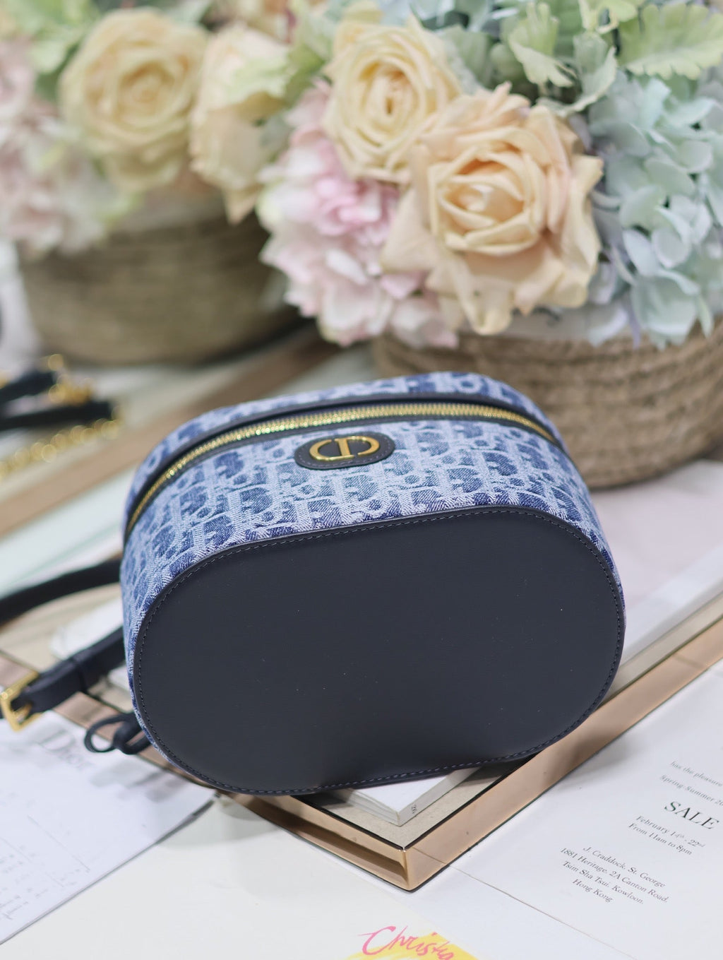 DIOR CARO SMALL 20 VANITY CASE IN CERULEAN BLUE MONOGRAM DENIM