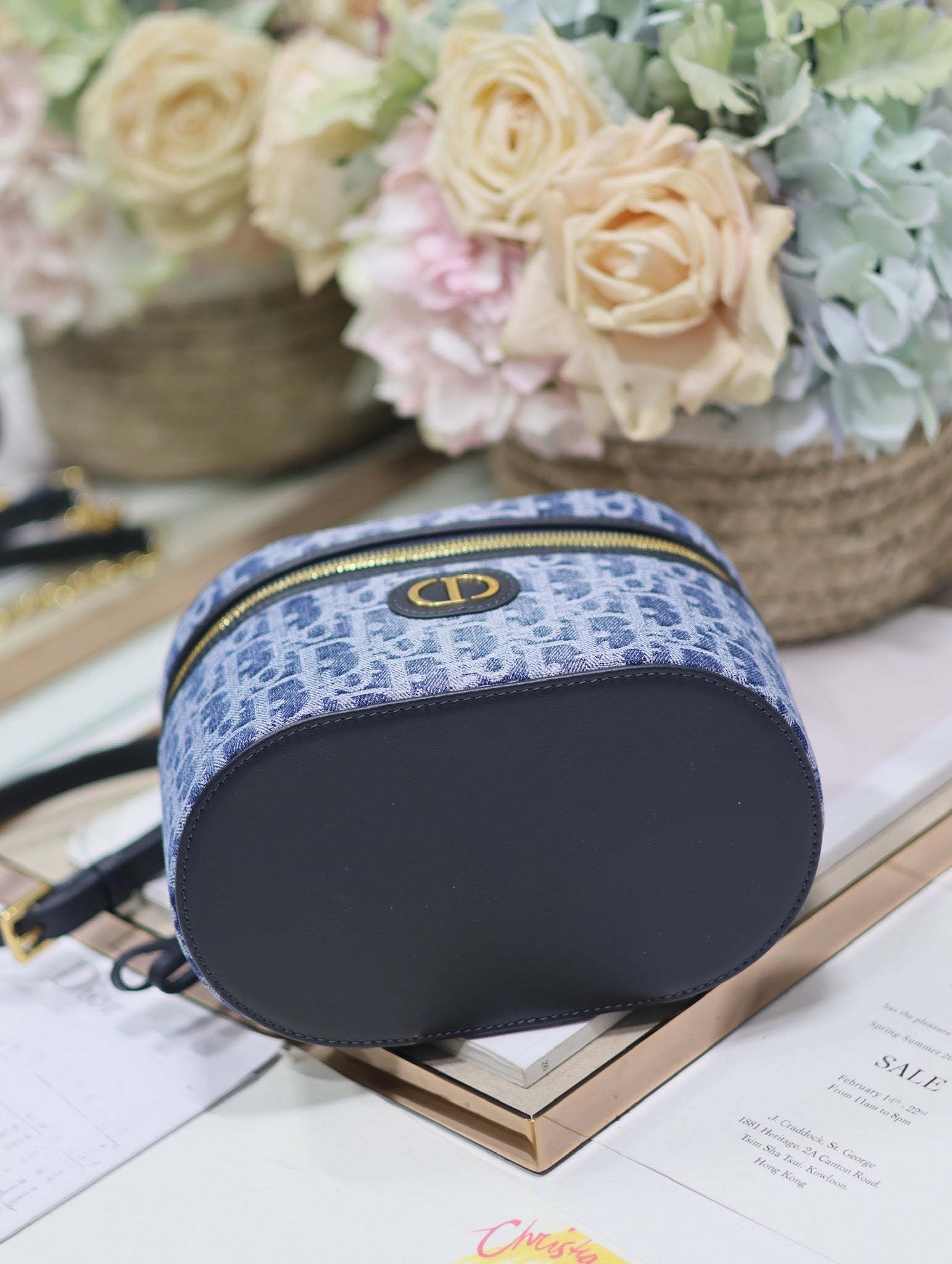 DIOR CARO SMALL 20 VANITY CASE IN CERULEAN BLUE MONOGRAM DENIM