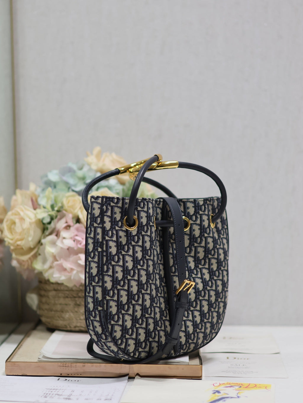 DIOR MINI 27 NOLITA BAG IN BLUE MONOGRAM OBLIQUE JACQUARD