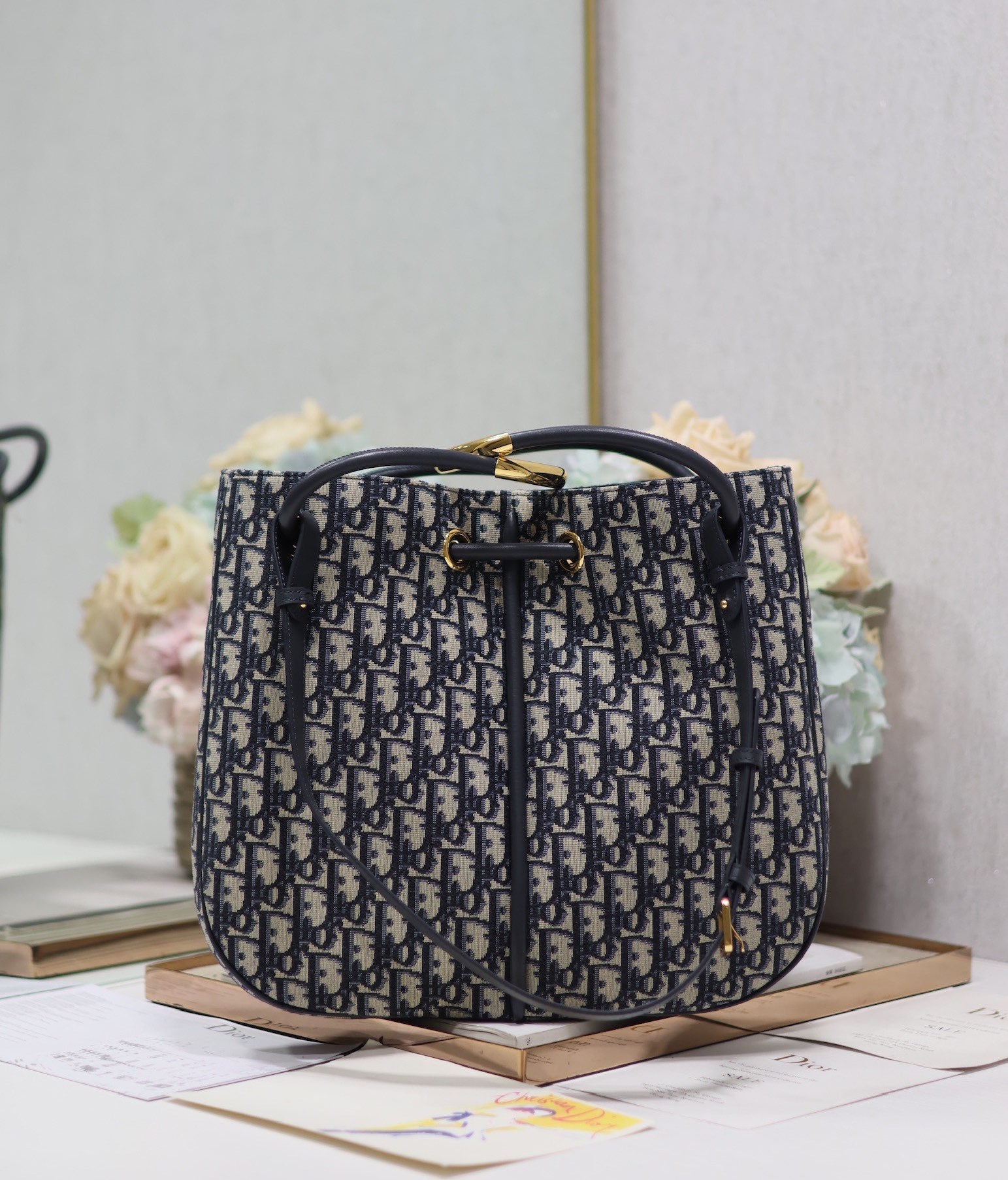 DIOR MEDIUM 34 NOLITA BAG IN BLUE MONOGRAM OBLIQUE JACQUARD