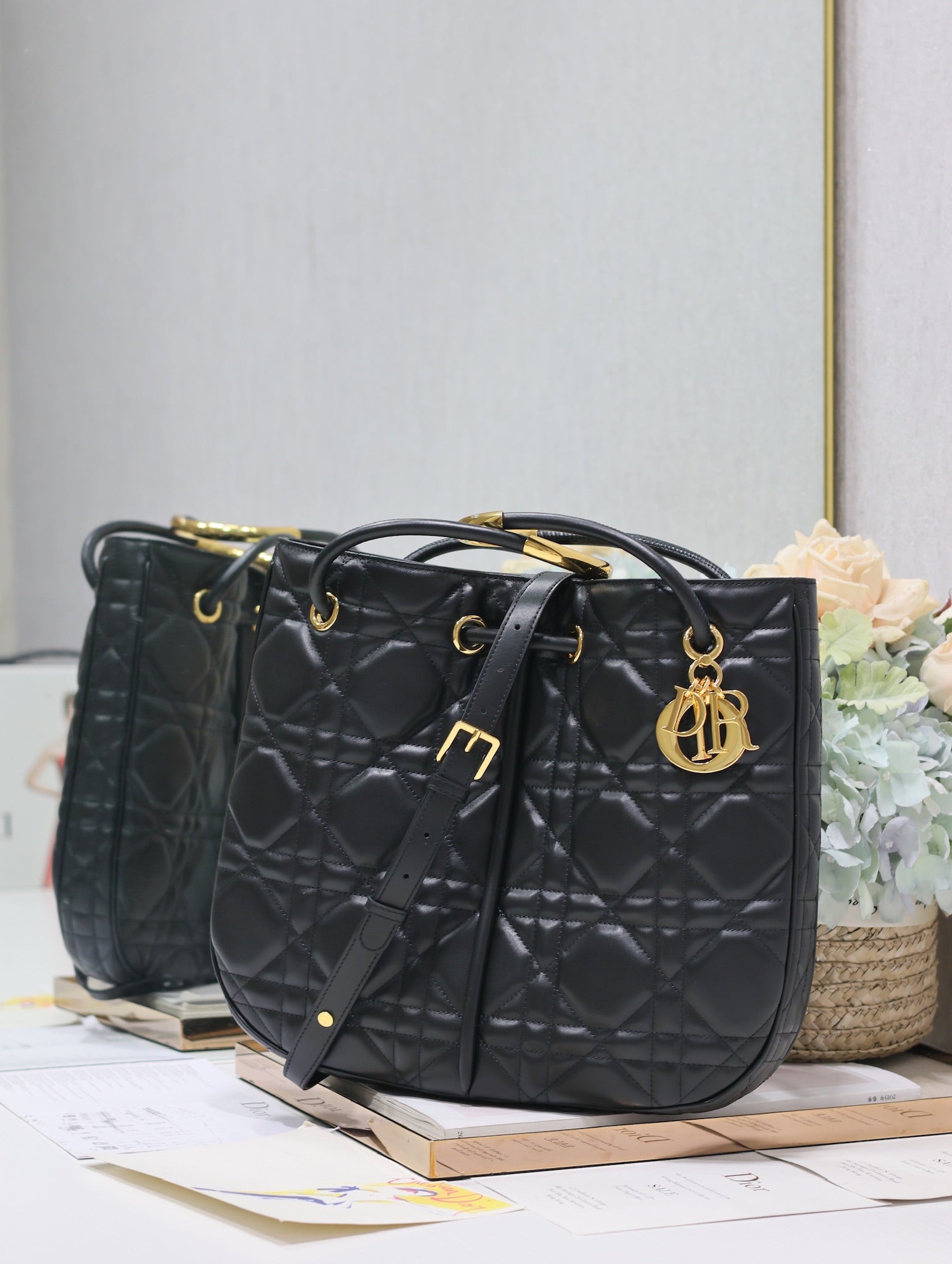 DIOR MEDIUM 34 NOLITA BAG IN BLACK MACROCANNAGE CALFSKIN