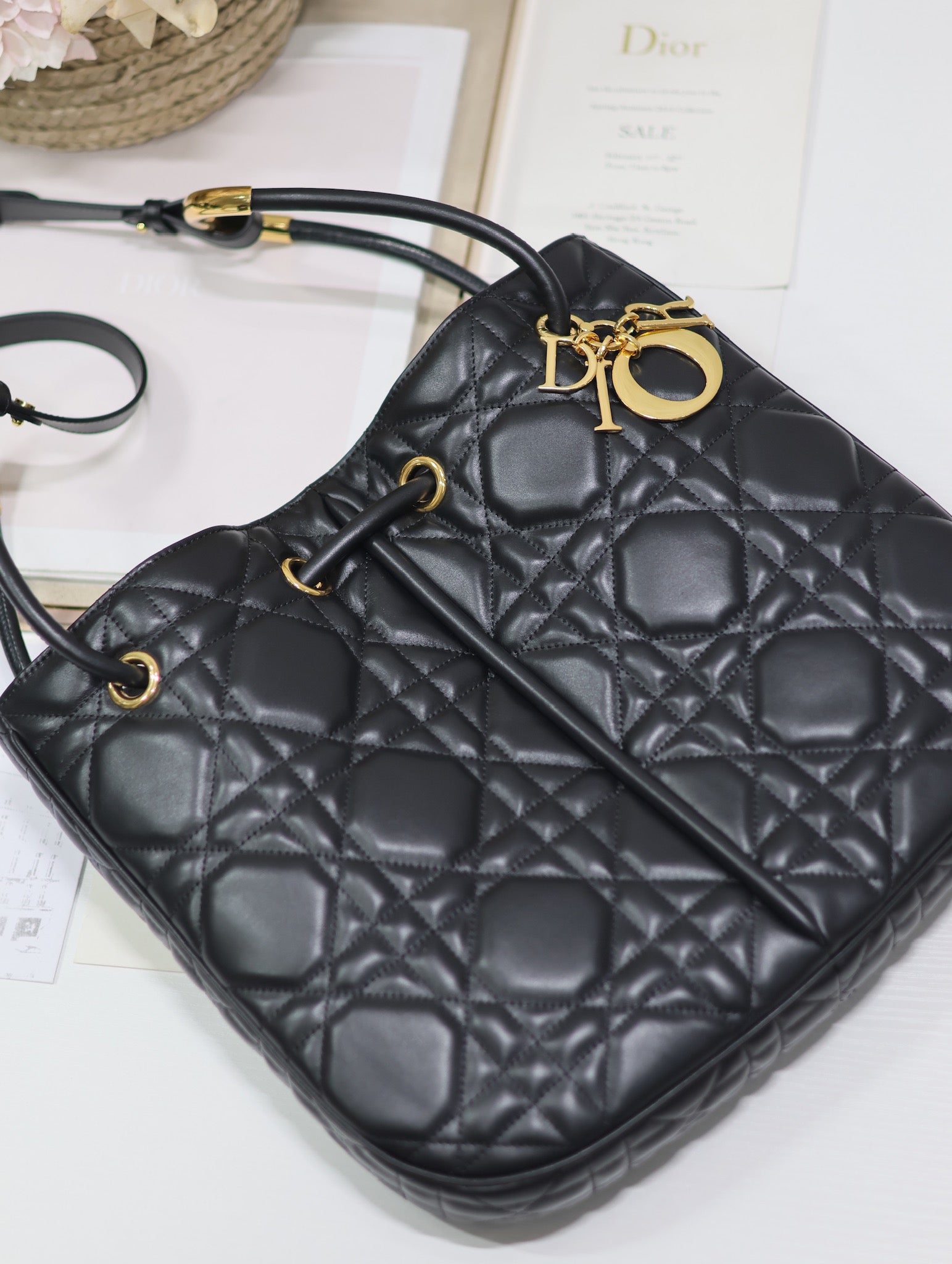 DIOR MEDIUM 34 NOLITA BAG IN BLACK MACROCANNAGE CALFSKIN