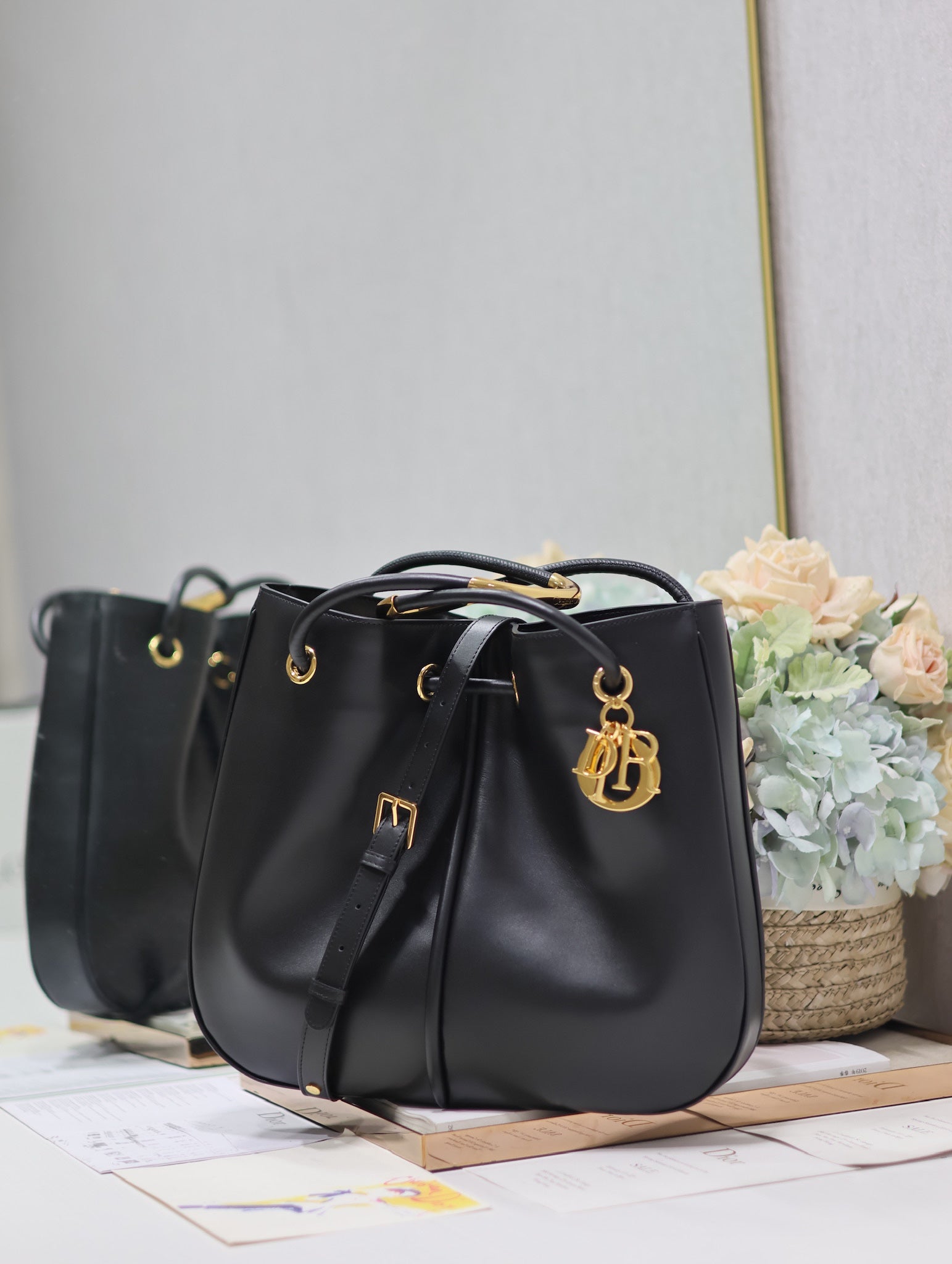 DIOR MEDIUM 34 NOLITA BAG IN BLACK SMOOTH CALFSKIN