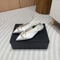 CHANEL SLINGBACKS WHITE SATIN AND LAMBSKIN