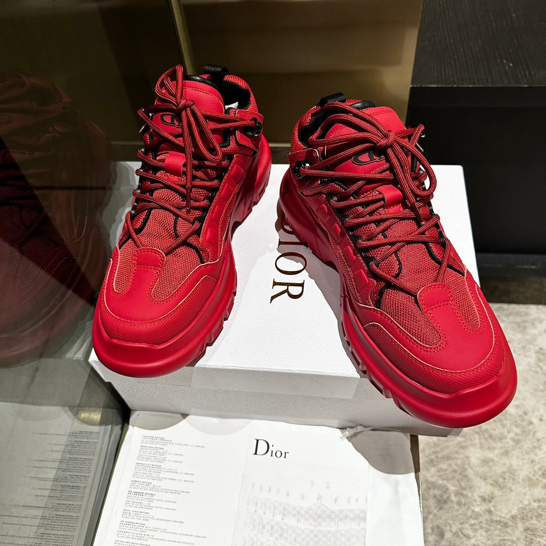DIOR C'EST SNEAKER IN RUBY RED CALFSKIN AND BREATHABLE MESH