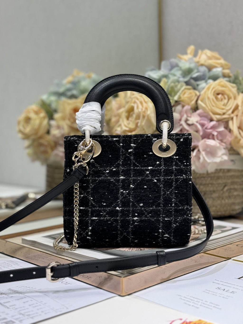 DIOR MINI 17 LADY BAG IN BLACK CANNAGE TWEED