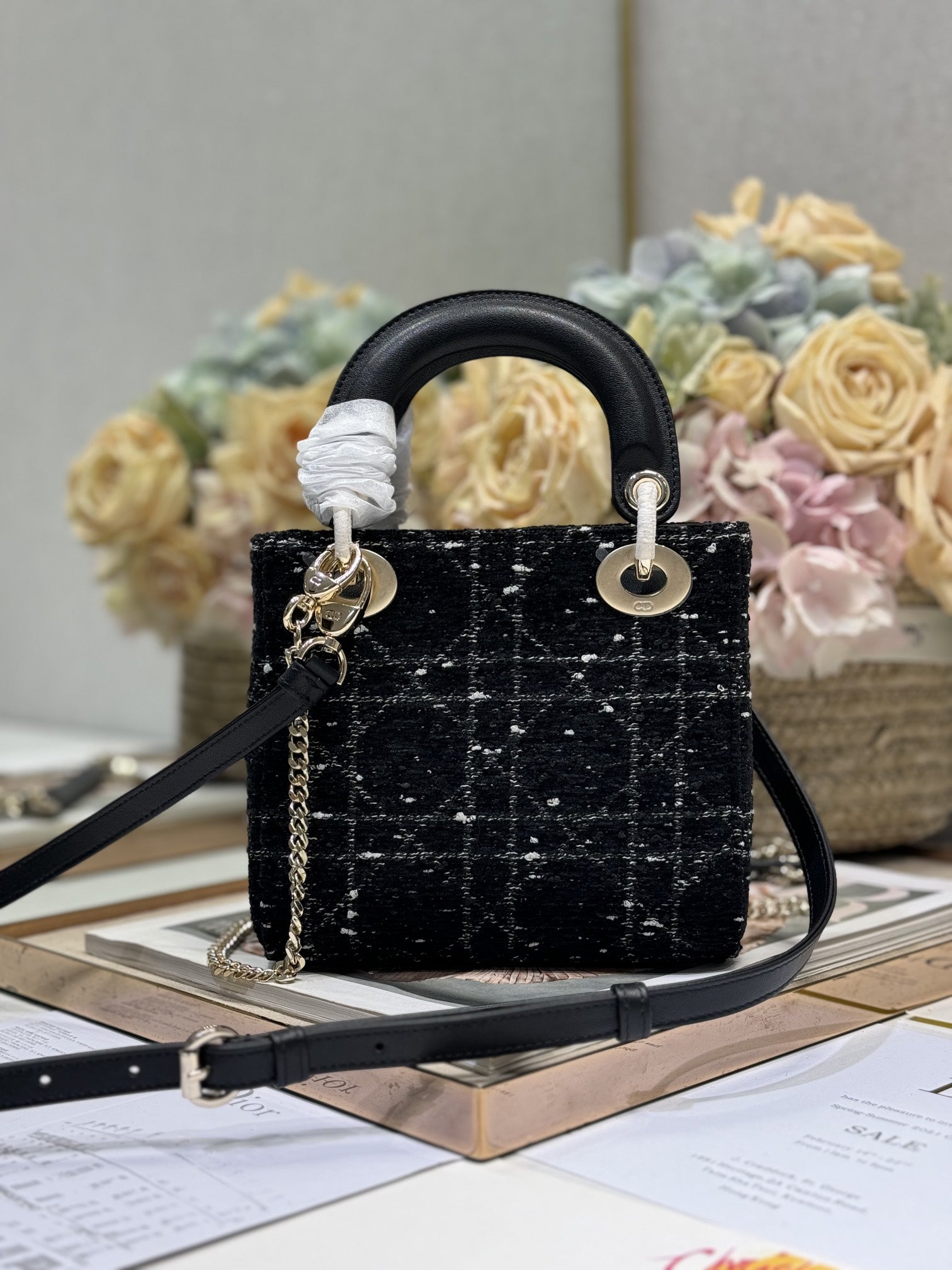 DIOR MINI 17 LADY BAG IN BLACK CANNAGE TWEED