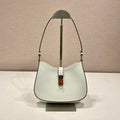 PRADA CLEO SHOULDER BAG 22 IN WHITE BRUSHED LAMBSKIN WITH CLASP CLOSURE