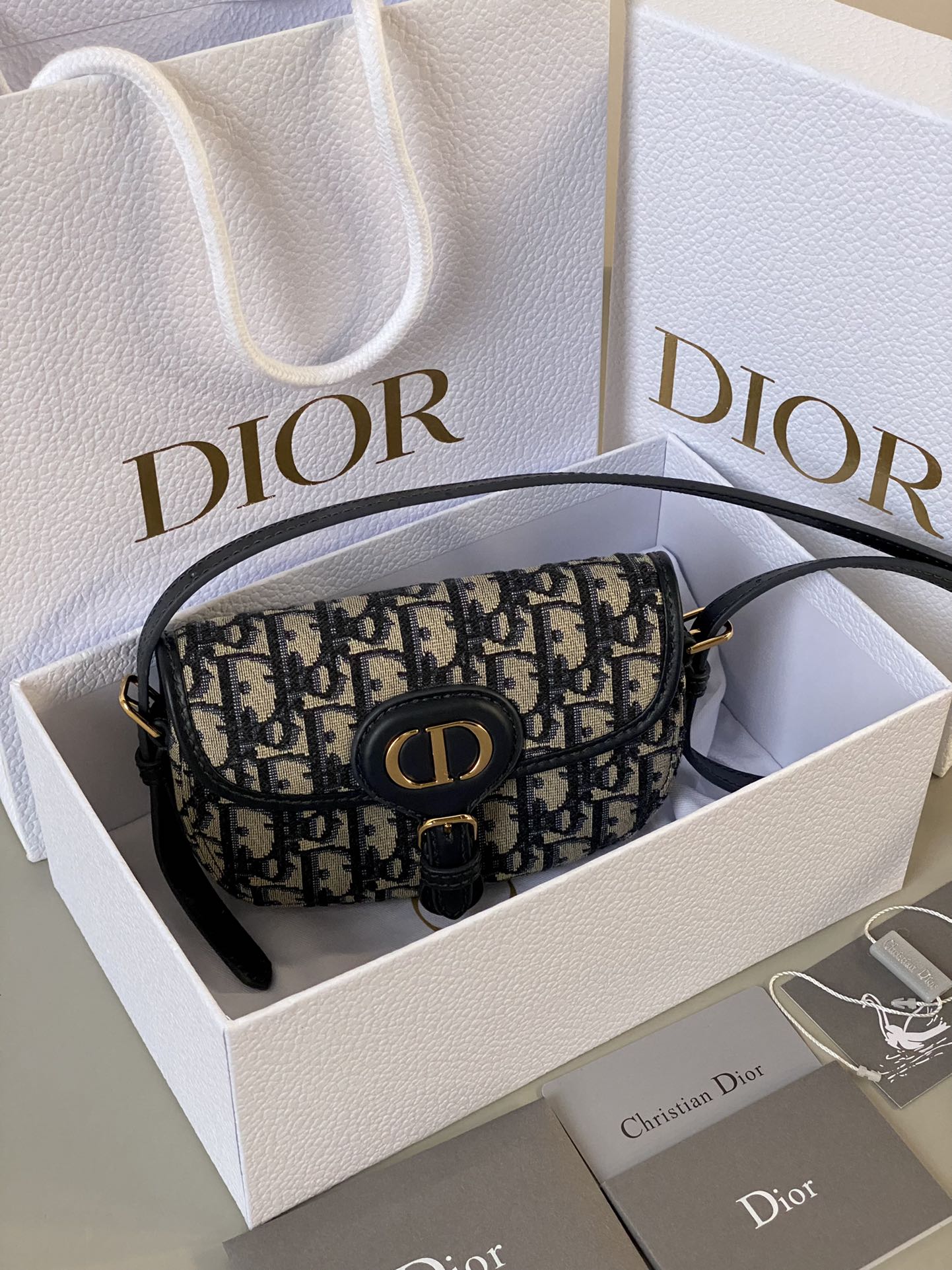 DIOR BOBBY EAST-WEST BAG 17 IN BLACK OBLIQUE JACQUARD