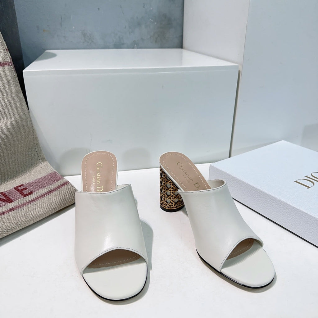 DIOR ICON HEELED SLIDE WHITE CALFSKIN 95 MM