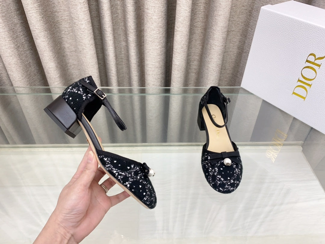 DIOR PEARL MARY JANE PUMP IN BLACK MIX WHITE TWEED 30 MM