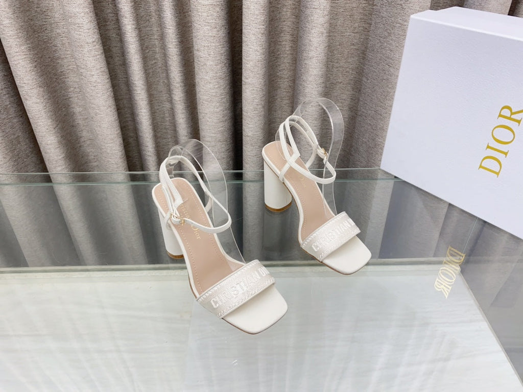 DIOR DWAY HIGH HEEL EMBROIDERED SANDAL WHITE CALFSKIN 95 MM