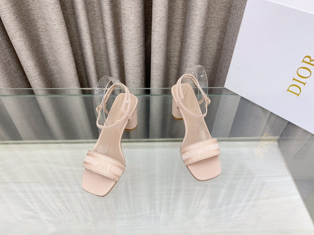 DIOR DWAY HIGH HEEL EMBROIDERED SANDAL LIGHT PINK CALFSKIN 75 MM