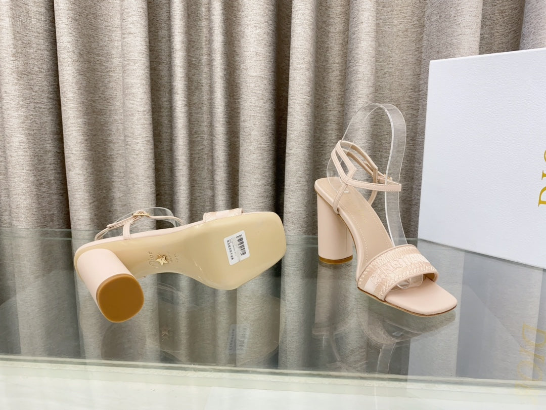 DIOR DWAY HIGH HEEL EMBROIDERED SANDAL LIGHT PINK CALFSKIN 95 MM