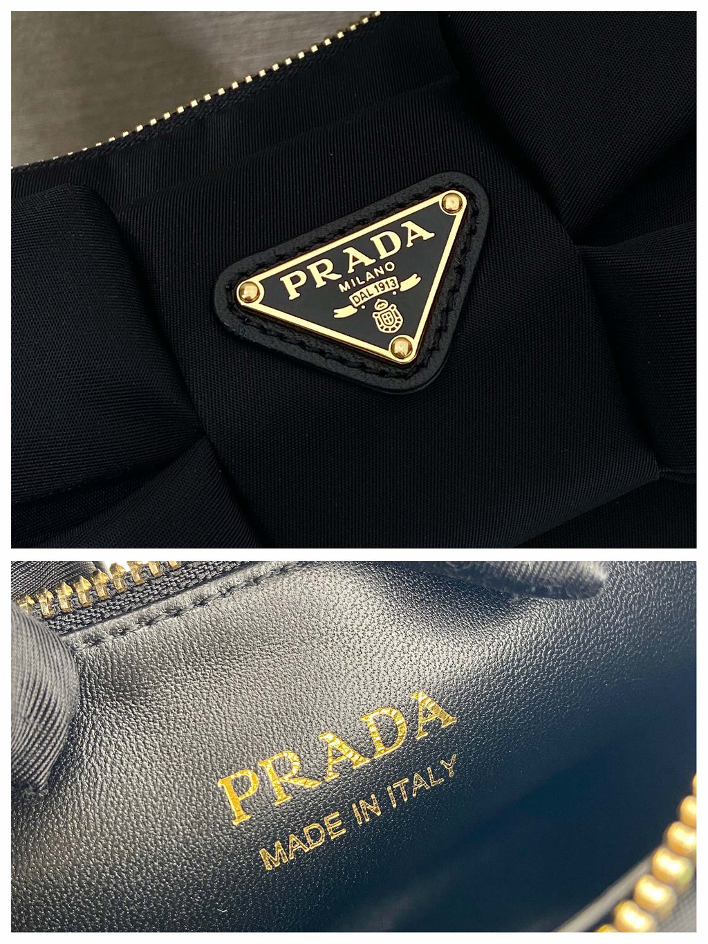 PRADA BOW HOBO BAG 22 IN BLACK RE-NYLON AND LAMBSKIN