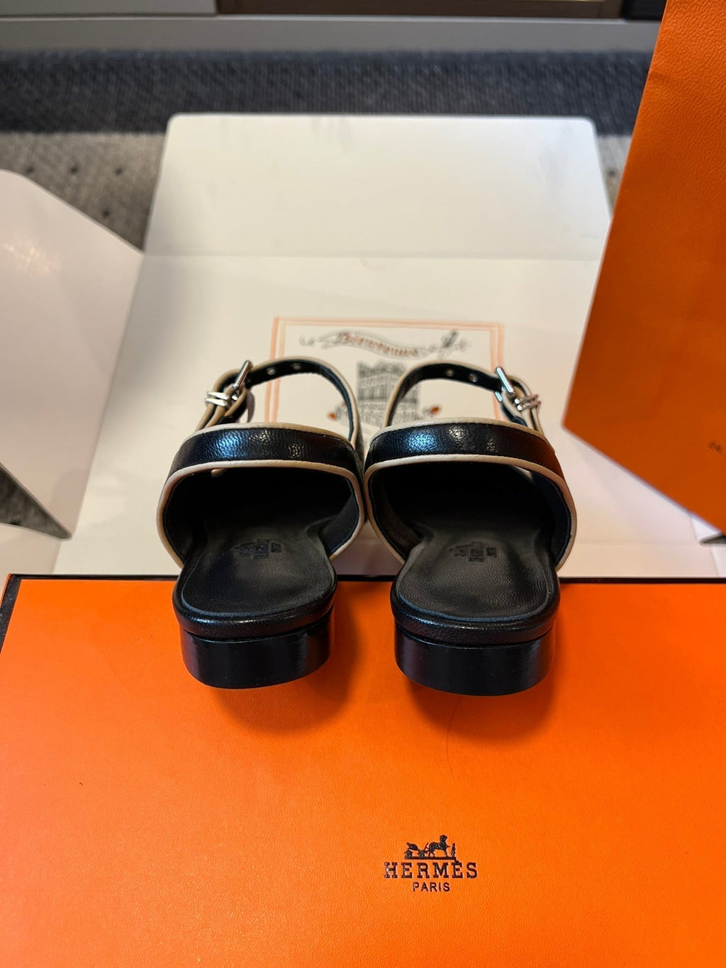 HERMES KLEO SLINGBACK IN BLACK CALFSKIN