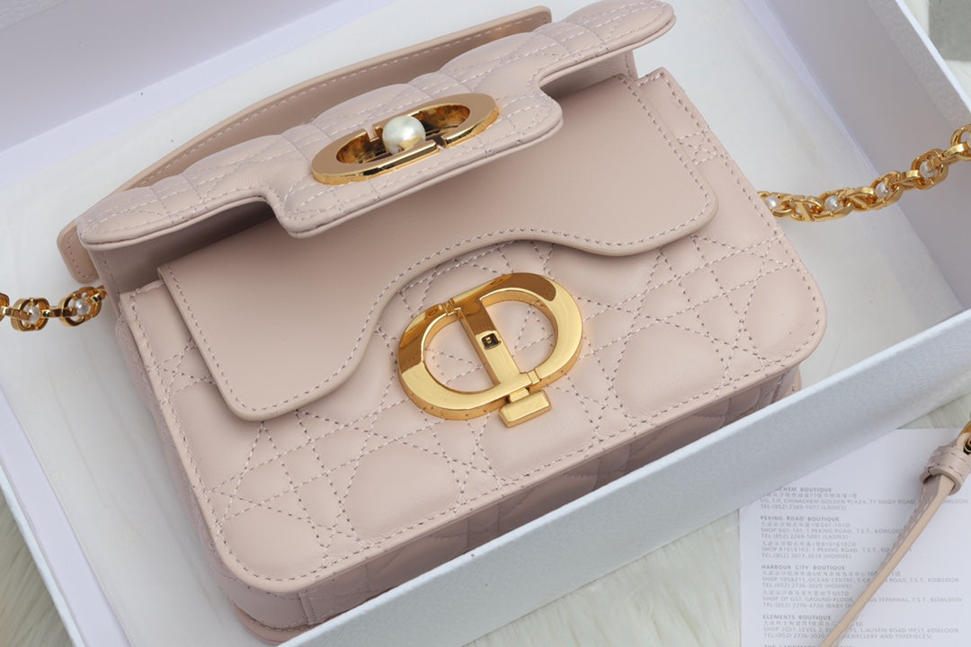 DIOR JOLIE TOP HANDLE BAG 19 IN PALE PINK CANNAGE CALFSKIN