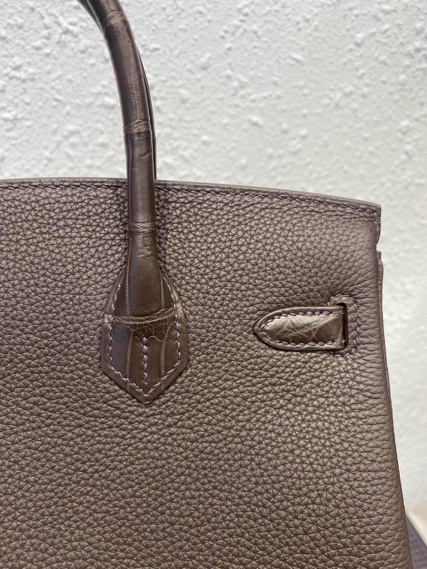 HERMES BIRKIN 25CM CAFE CROCODILE AND TOGO LEATHER SILVER HARDWARE