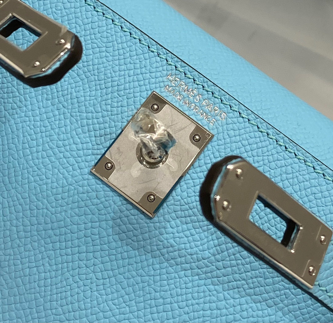 HERMES KELLY MINI 20 SKY BLUE EPSOM SILVER HARDWARE