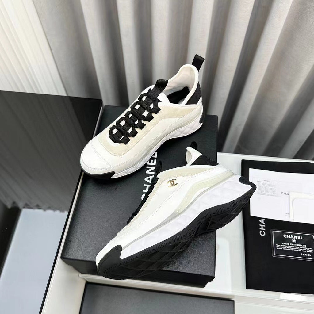 CHANEL Bubble Quilted Trainer Sneaker White