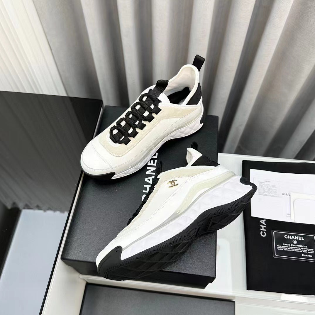 CHANEL Bubble Quilted Trainer Sneaker White