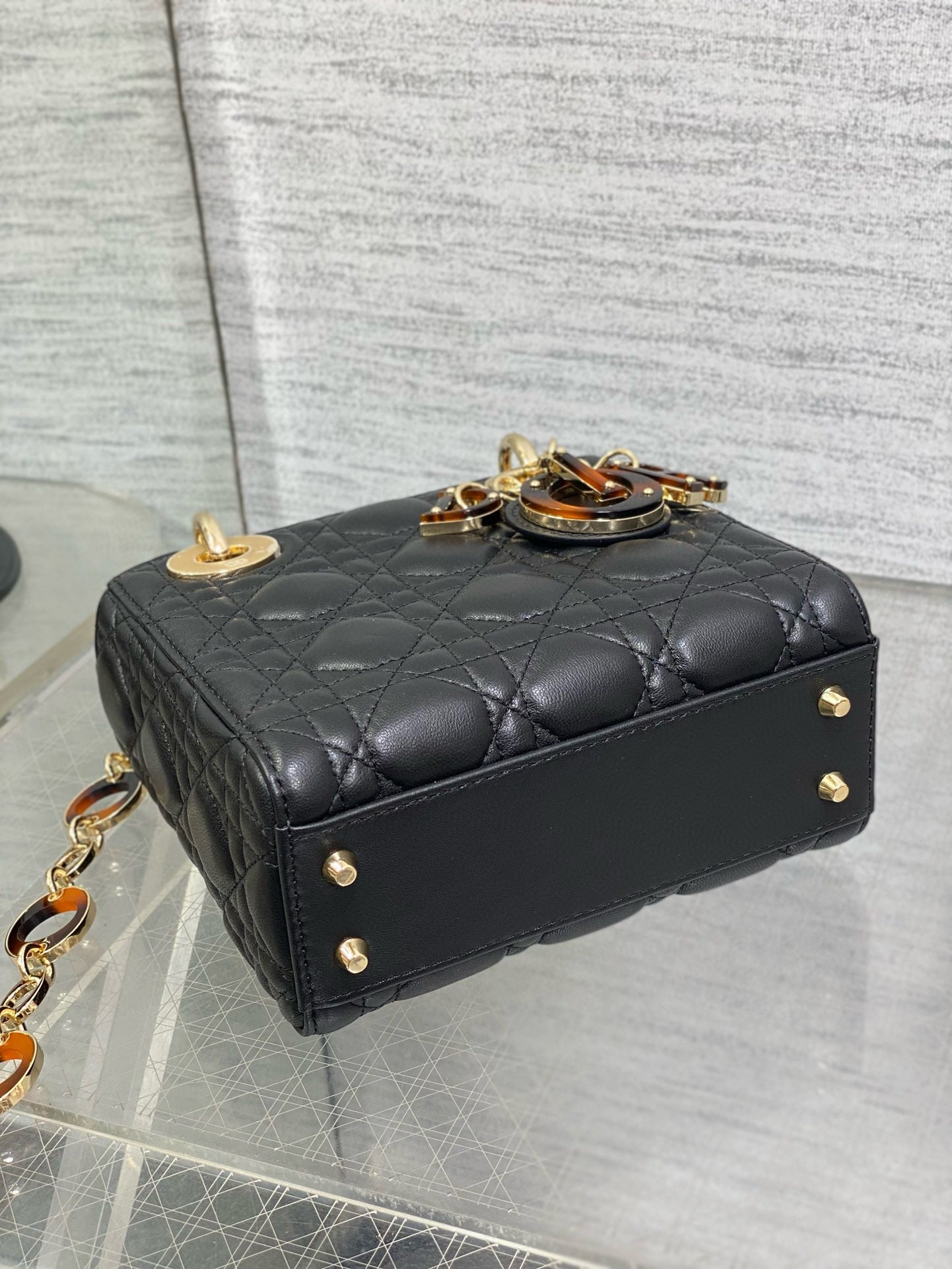 DIOR SMALL 20 LADY BAG IN BLACK MACROCANNAGE LAMBSKIN WITH GOLD HARDWARE
