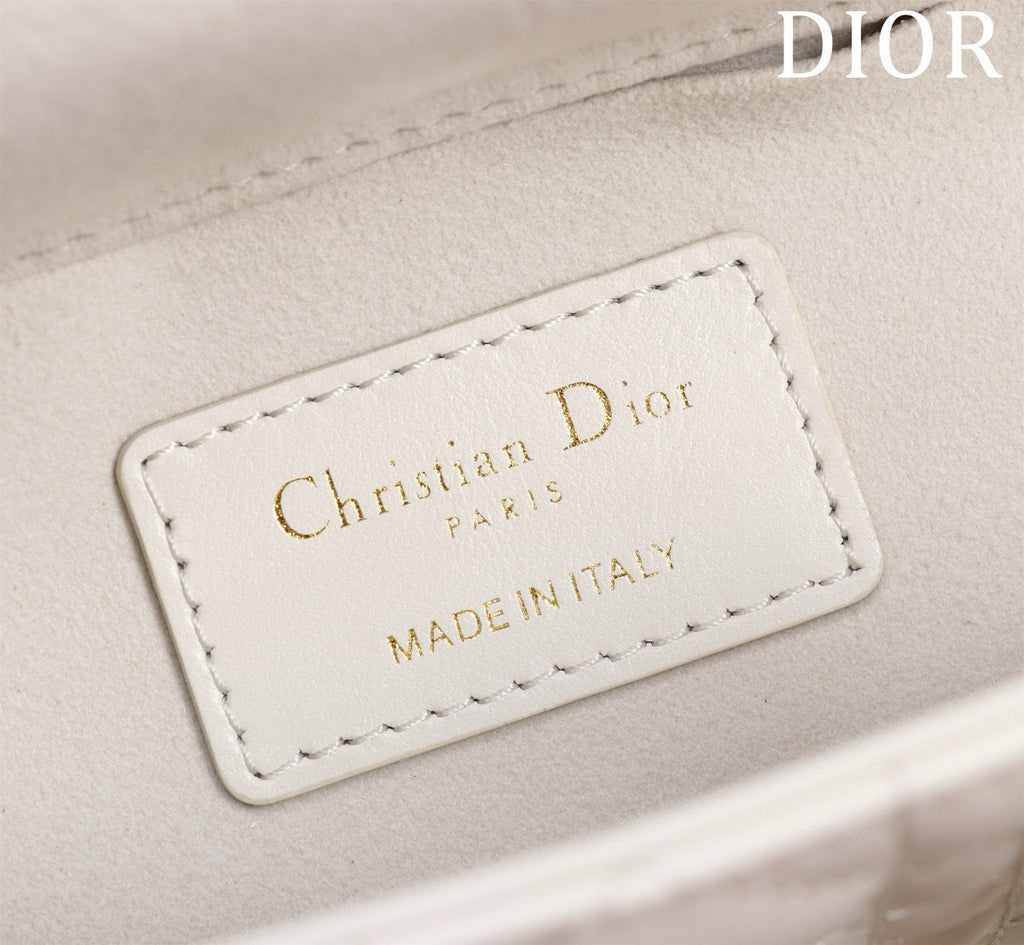 DIOR SMALL LADY D-JOY 22 WHITE LAMBSKIN GOLD HARDWARE