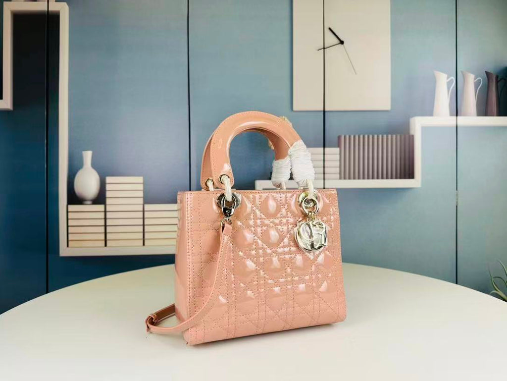 DIOR LADY BAG 24 BEIGE PATENT CALFSKIN GOLD HARDWARE