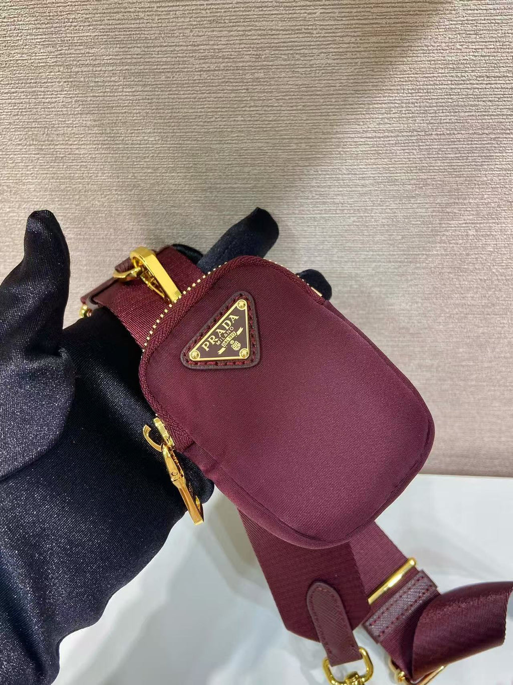 PRADA HOBO BAG 22 IN BURGUNDY RED RE-NYLON