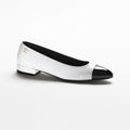 CHANEL BALLET FLATS WHITE BLACK PATENT CALFSKIN