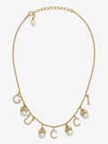 18K Double Gucci Logo Plaque Embellished Pearl Necklace
