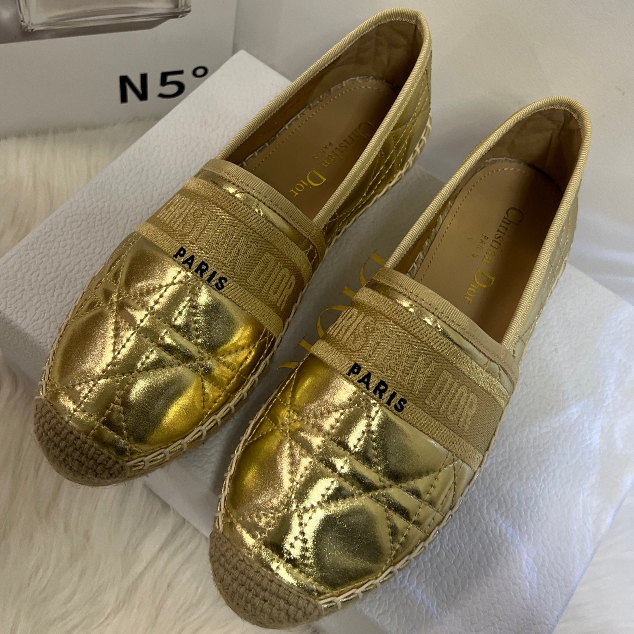 DIOR GRANVILLE ESPADRILLE GOLD QUILTED CANNAGE CALFSKIN